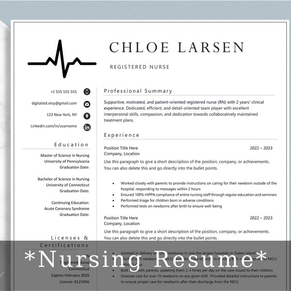 Nursing Resume Template Etsy