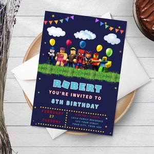 Roblox Invitation, Roblox Invite, Roblox Boys Birthday Invitation Template, Spidey Birthday, Spidey Kids Roblox, Editable Spiderman Template