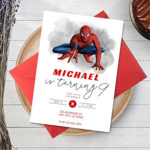 Modelo de convite de aniversário do Homem-Aranha para download instantâneo, convite editável para festa de aniversário do Homem-Aranha - Cartão de convite para festa de menino-aranha para impressão