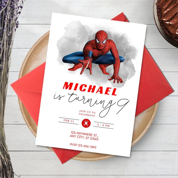 Modèle modifiable d'invitation d'anniversaire Spiderman, faire-part de fête d'anniversaire Spiderman imprimable, faire-part de fête d'enfants numérique, carte Spidey