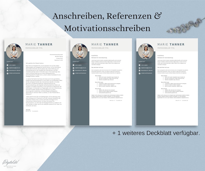 Kreative Bewerbungsvorlage auf Deutsch mit tabellarischem Lebenslauf, Motivationsschreiben, Deckblatt und Anhänge für Word und Pages Bild 5