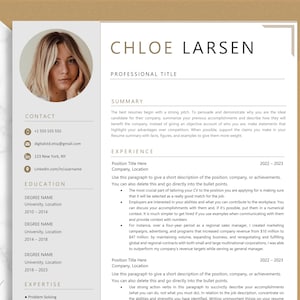 Modern Resume Template with Photo, 2023 Professional Resume Template for MS Word and Apple mac Pages with Matching Cover Letter, CV Template