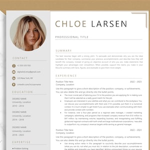 Plantilla de CV moderna con foto, plantilla de CV profesional 2025 para MS Word y Mac, con páginas y carta de presentación a juego, plantilla de CV.