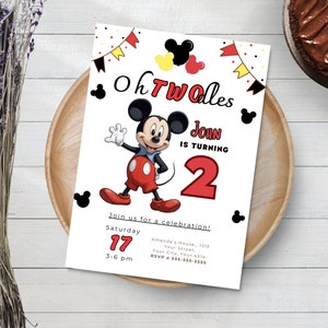 Editable Oh Twodles Invitation, Mickey Mouse Invitations, Mickey Birthday Invitation,  Mickey Twodles invite, Mouse Printable Invitation