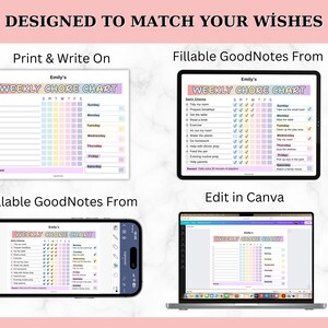 Editable Chore Chart List for Kids, Kids Daily Weekly Responsibility ...