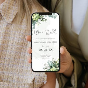 DIY Digital Wedding Invitation, We Do Digital Invitation, Greenery invitation Template, Eucalyptus Mobile Invite, Instant Download, DIY 2023 zdjęcie 4