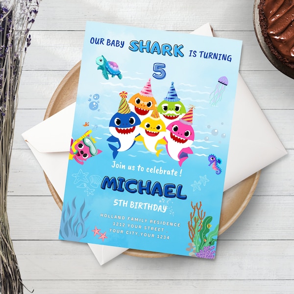 EDITABLE, Baby Shark Birthday Invitation, Baby Shark Kids & Boy Invitation Template, Printable Shark Birthday Party Invite, Instant Download