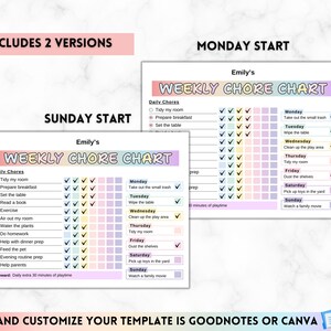Editable Chore Chart List for Kids, Kids Daily Weekly Responsibility ...
