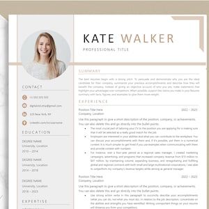 Resume Template with Photo, Professional Resume Template for Word & Pages, Clean CV Template with Picture, Resume and Cover Letter Template