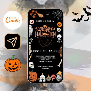 Faire-part d'Halloween modifiable, faire-part de fête d'Halloween, faire-part d'anniversaire Halloween, faire-part d'anniversaire effrayant, invitation électronique par SMS