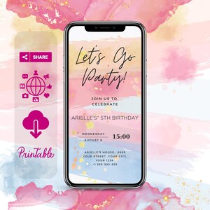 Digitale bunte Party Einladung | DIY Canva Vorlage | Geburtstags-Einladung | Vielseitig einsetzbar | Handy Text Party-Email,Sms Evite