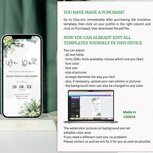 DIY Digital Wedding Invitation, We Do Digital Invitation, Greenery invitation Template, Eucalyptus Mobile Invite, Instant Download, DIY 2023 zdjęcie 5