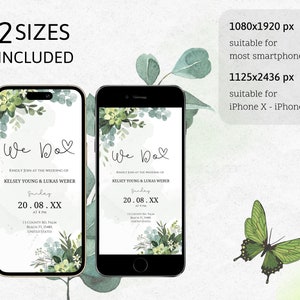 DIY Digital Wedding Invitation, We Do Digital Invitation, Greenery invitation Template, Eucalyptus Mobile Invite, Instant Download, DIY 2023 zdjęcie 7