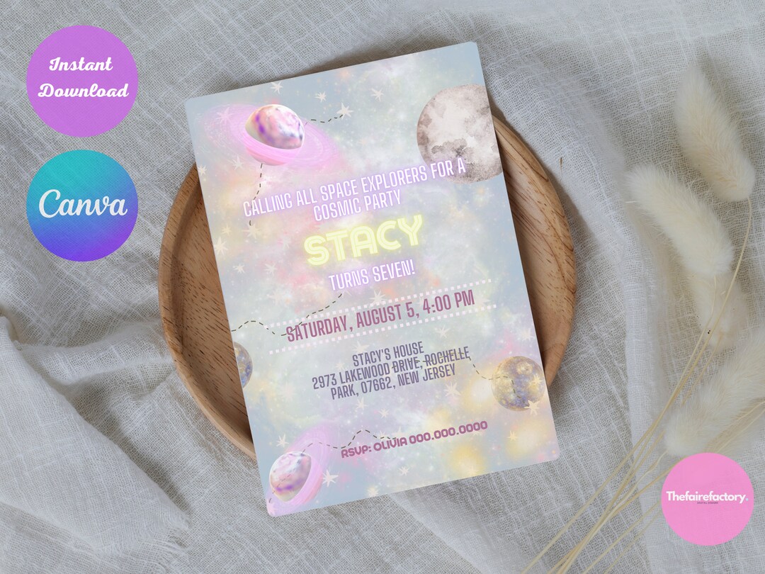 Editable Galaxy Birthday Invitation, Girl Birthday Invite, Outer Space ...
