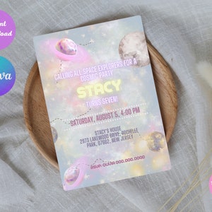 Editable Galaxy Birthday Invitation, Girl Birthday Invite, Outer Space ...