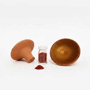 Set Aker Fassi - Lápiz labial marroquí / Tinte para labios y mejillas - Tarro de arcilla roja y polvo