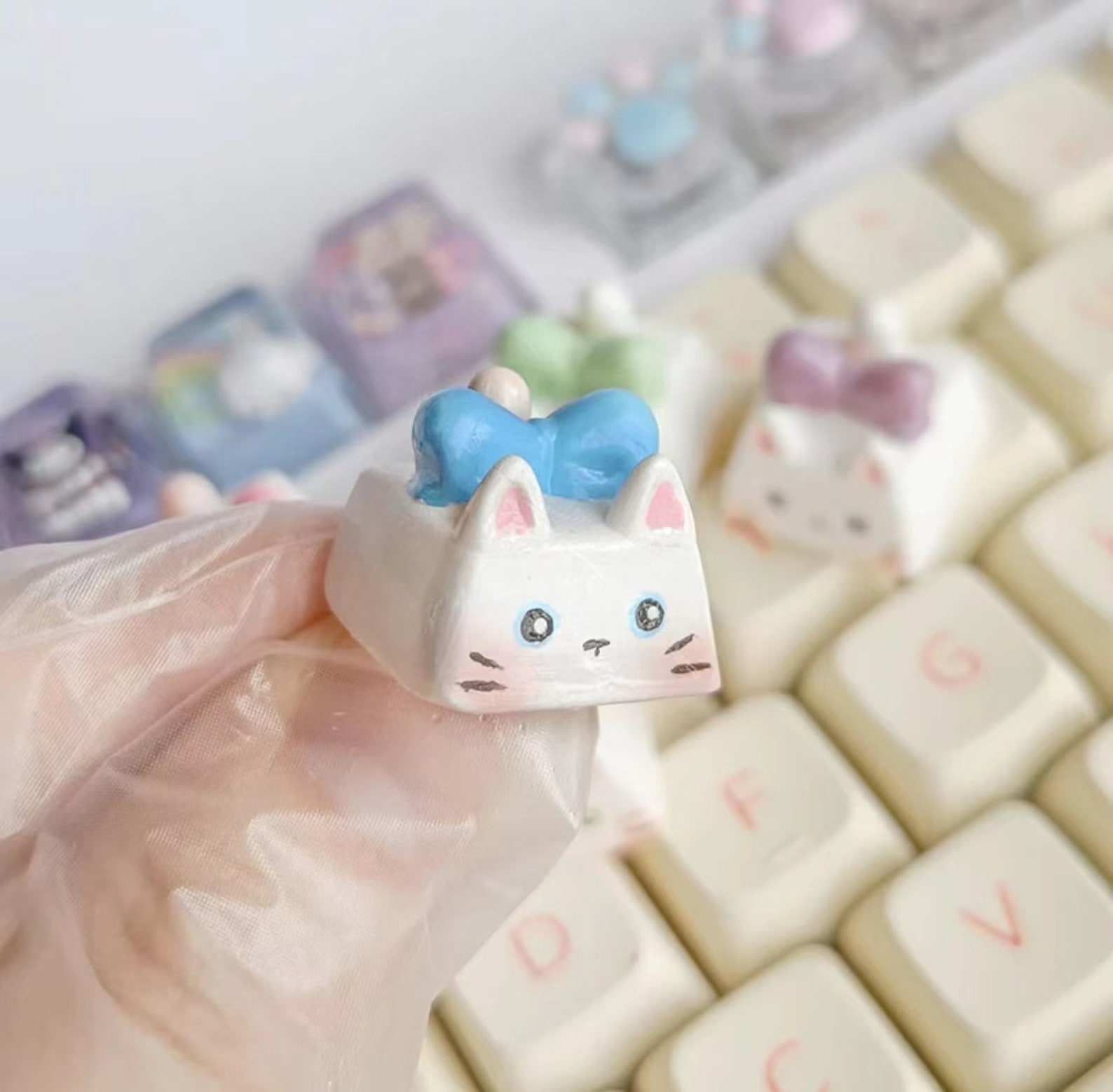 Cute Cat Keycaps Artisan Handpainted Keycaps Resin Keycap Etsy