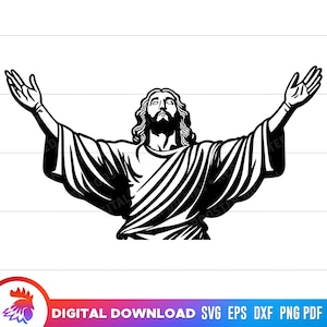 Jesucristo svg, Cristo brazos extendidos, Adoración de la Iglesia, Jesús Pascua clipart, Cara de Jesús, Jesús svg, archivo svg para cricut, dxf, vector