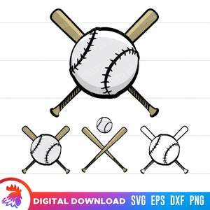 Baseball SVG, sylwetka baseballa, baseball i kije, pliki do cięcia baseballa, plik do cięcia baseballa dla Cricut, skrzyżowane kije baseballowe, ikona baseballa