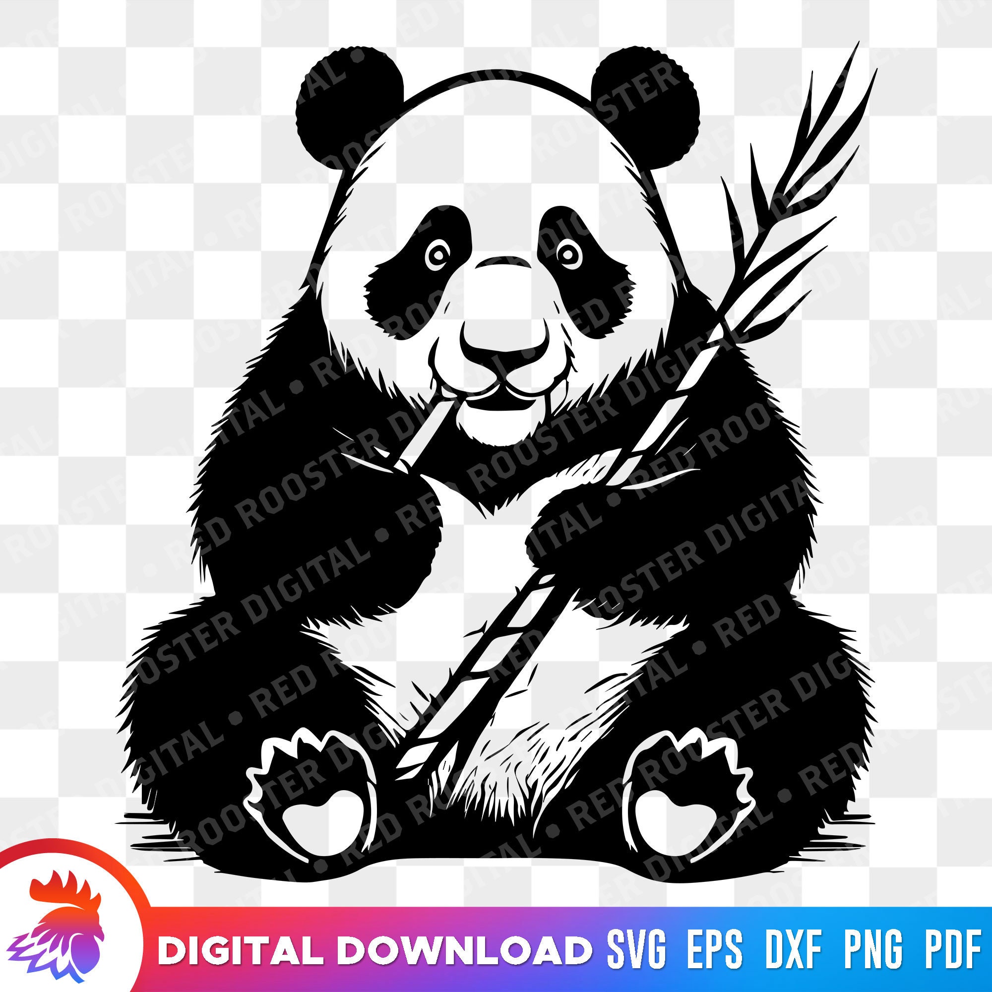 Panda Bear Eating Bamboo, Panda Bear Svg, Cute Panda Bear, Sitting ...