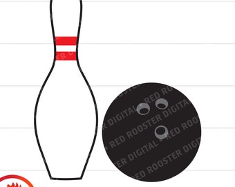 Bowling Ball and Pin (svg, png, eps, dxf Cut Files - Digital Download)