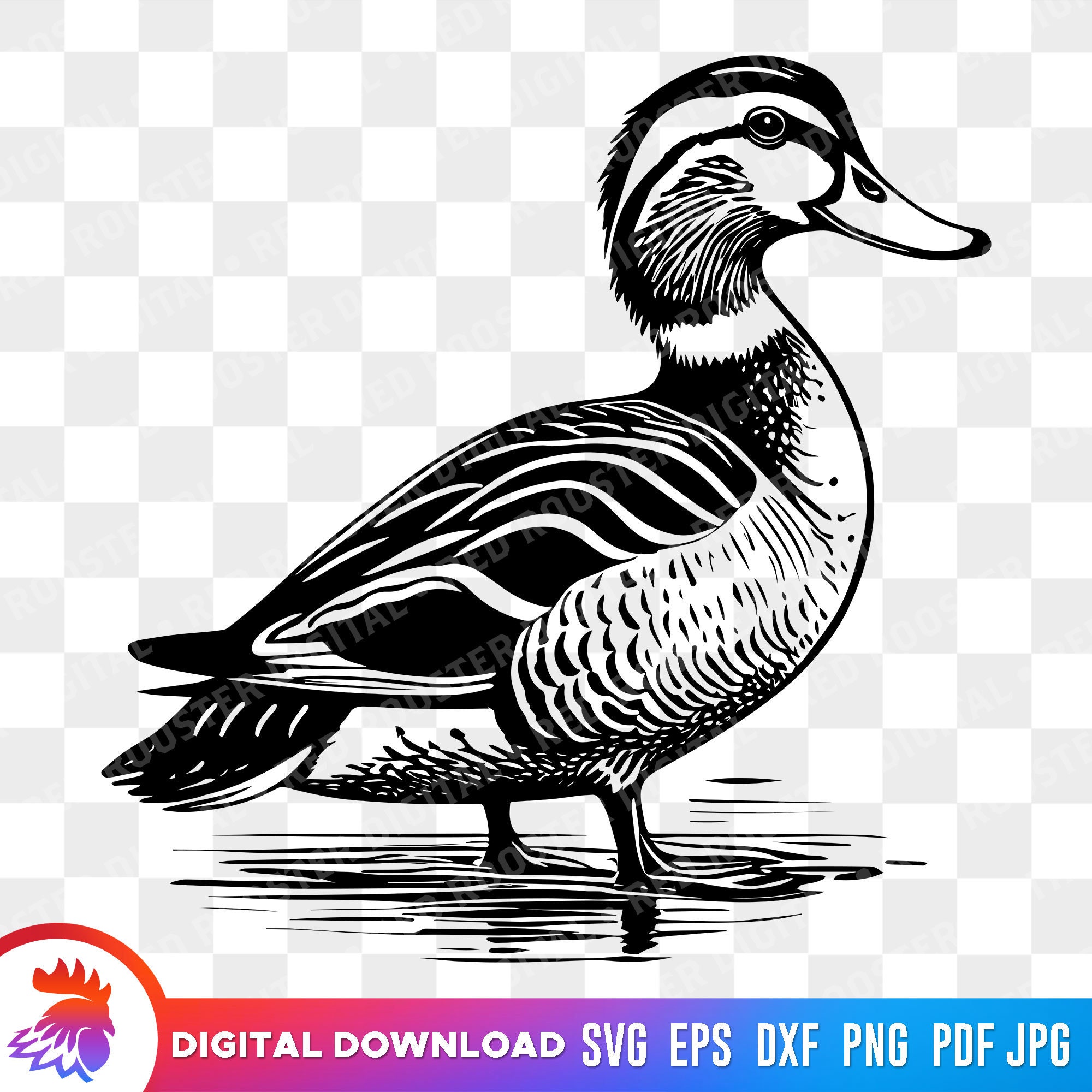 Duck Svg, Mallard Svg, Duck Cut File, Duck Standing in Water, Duck