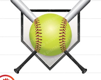 Softball Bats and Ball Emblem, Transparent PNG (Digital Download)