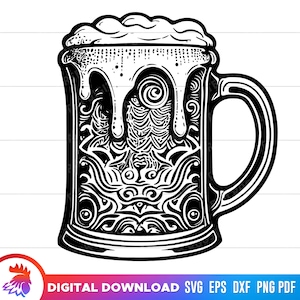 Chope de bière SVG, chope de bière svg, clipart bière, téléchargement numérique SVG & PNG, pinte de bière svg, bière de la Saint-Patrick, vecteur, illustration