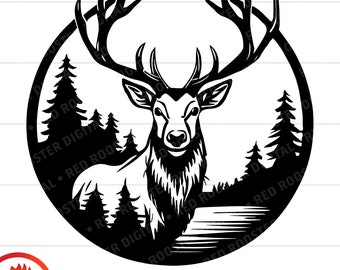 Bull Elk SVG, Rocky Mountain Scene (Digital Download)