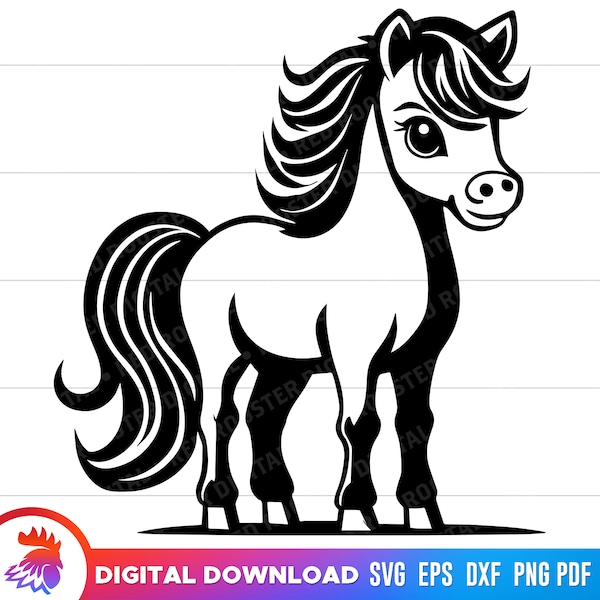 Cute Horse svg, Horse svg, Cartoon Horse, Cute Horse cut file, Horse svg for cricut, Cute Pony, Horse clipart, Cute Pony svg, dxf, png, svg