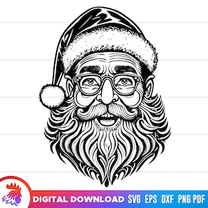 Santa Face svg, Vintage Santa cut file, Happy Santa illustration, Santa Face clipart, Santa Ink Drawing, Santa Face png eps svg cricut file