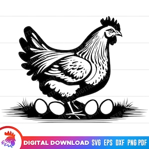 Pollo con huevos, Pollo sentado sobre huevos, Pollo SVG, Gallina Pollo svg, Archivo cortado de pollo, Pollo png, Pollo svg para cricut, dxf, png