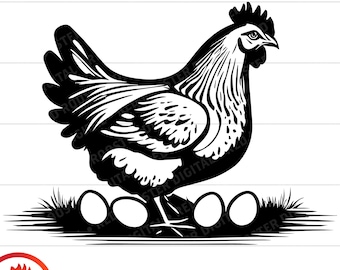 Chicken with Eggs, Chicken Sitting on Eggs, Chicken SVG, Hen Chicken svg, Chicken Cut File, Chicken png, Chicken svg for cricut, dxf, png