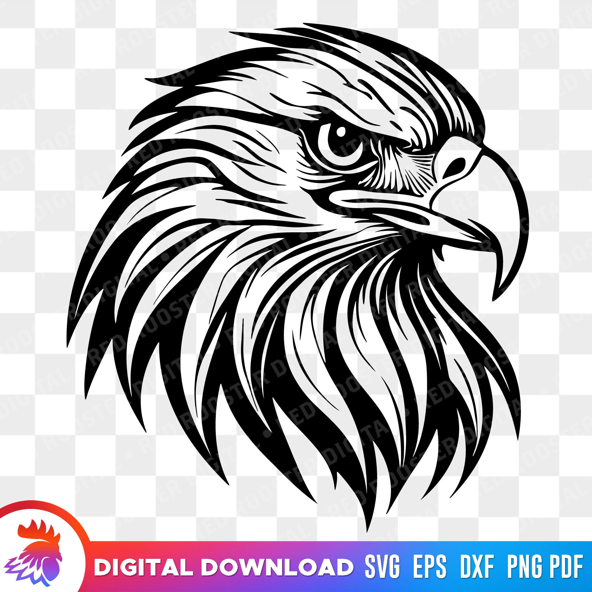 Eagle Head SVG, Bald Eagle Illustration, Cricut Cut File (Digital Download), image size:2000x2000