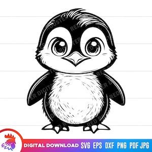 Lindo pingüino de dibujos animados, pingüino de dibujos animados svg, pingüino bebé, pingüino para guardería, archivo de corte de pingüino, pingüino svg para cricut, imágenes prediseñadas de pingüino, png
