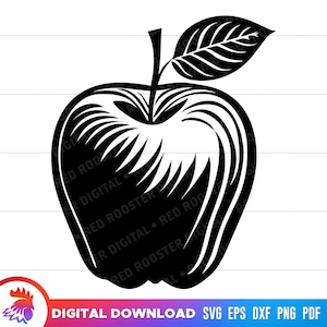 Apple svg, Apple clipart, Apple Line Art, Apple with a Leaf, Apple cut file, apple svg for cricut, printable apple, svg, png, pdf, dxf