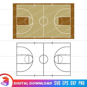 Terrain de basket SVG, terrain de basket réglementaire, fichier de coupe de terrain de basket, fichier de coupe de basket-ball pour Cricut, lignes de terrain de basket