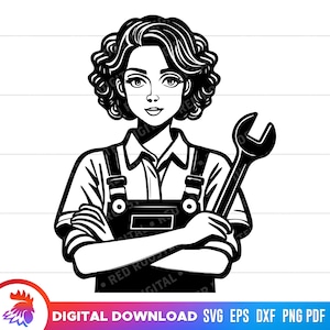 Mechanikerin svg, Frau mit Schraubenschlüssel svg, Girl Power, Reparaturfrau, Automechaniker, Mechaniker png, Mechaniker Clipart, svg für Cricut, png