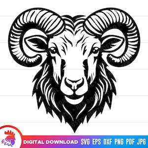 Ram Sheep Head, Ram Face, Ram svg, Ram Mascot, Ram head cut file, svg file for cricut, Ram cut file, Clipart, Printable, Download, png, dxf