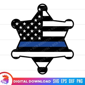 Politiebadge SVG, dunne blauwe lijn, politievlag, gesneden bestanden, Sheriff Star, SVG voor Cricut, vlag dunne blauwe lijn, vector, digitale download