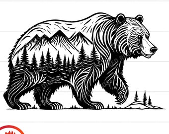 Bear and Mountains SVG, Double Exposure Cut File (Digital Download)