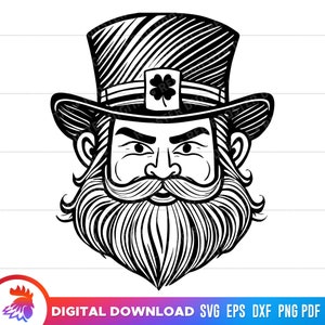 Irish Leprechaun svg, Happy Leprechaun svg, Leprechaun Face svg, St. Patrick&#39;s Day Leprechaun svg, svg for cricut, cut file, vector, png