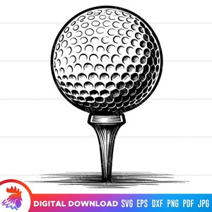 Golfbal svg, golfbal op een tee, golf clipart, golfbal zeer fijne tekeningen, golfbal vector, afdrukbare golfbal, golfbal voor de cricut, dxf, png