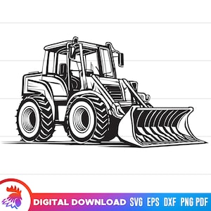 Front-End-Loader-Sng-Datei, Skid-Loader-Signatur, Front-End-Lader-Datei, Digitaler Download SVG & PNG, Schmutzbagger, Vektor, Illustration, Cricut