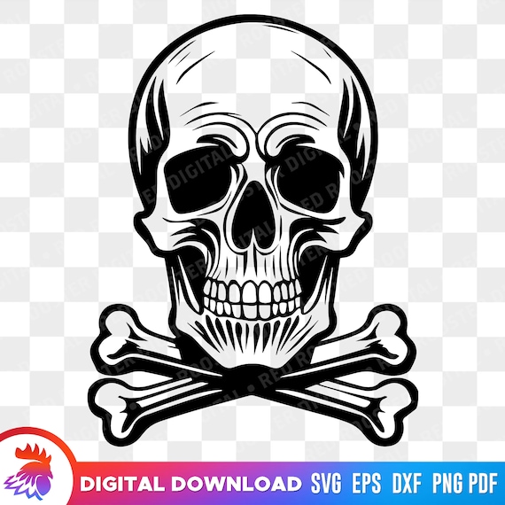 Jolly Roger Skull and Crossbones SVG, Pirate Flag Clipart (digital
