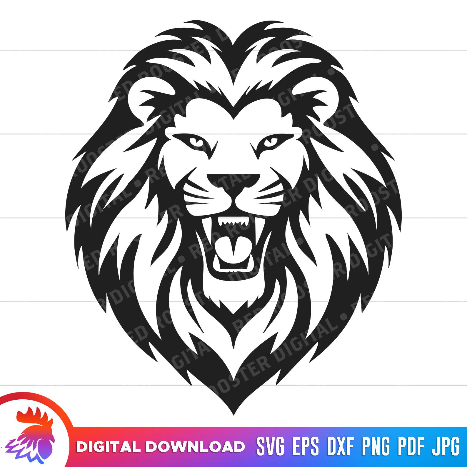 Roaring Lion Head SVG, Lion Mascot Vector Clipart (digital