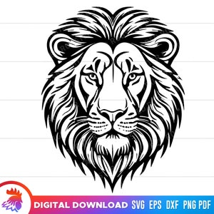 Lion Face svg, file di taglio leone, testa di leone e criniera, clipart leone, illustrazione di leone maschio, testa di leone png, file di taglio faccia di leone, mascotte del leone