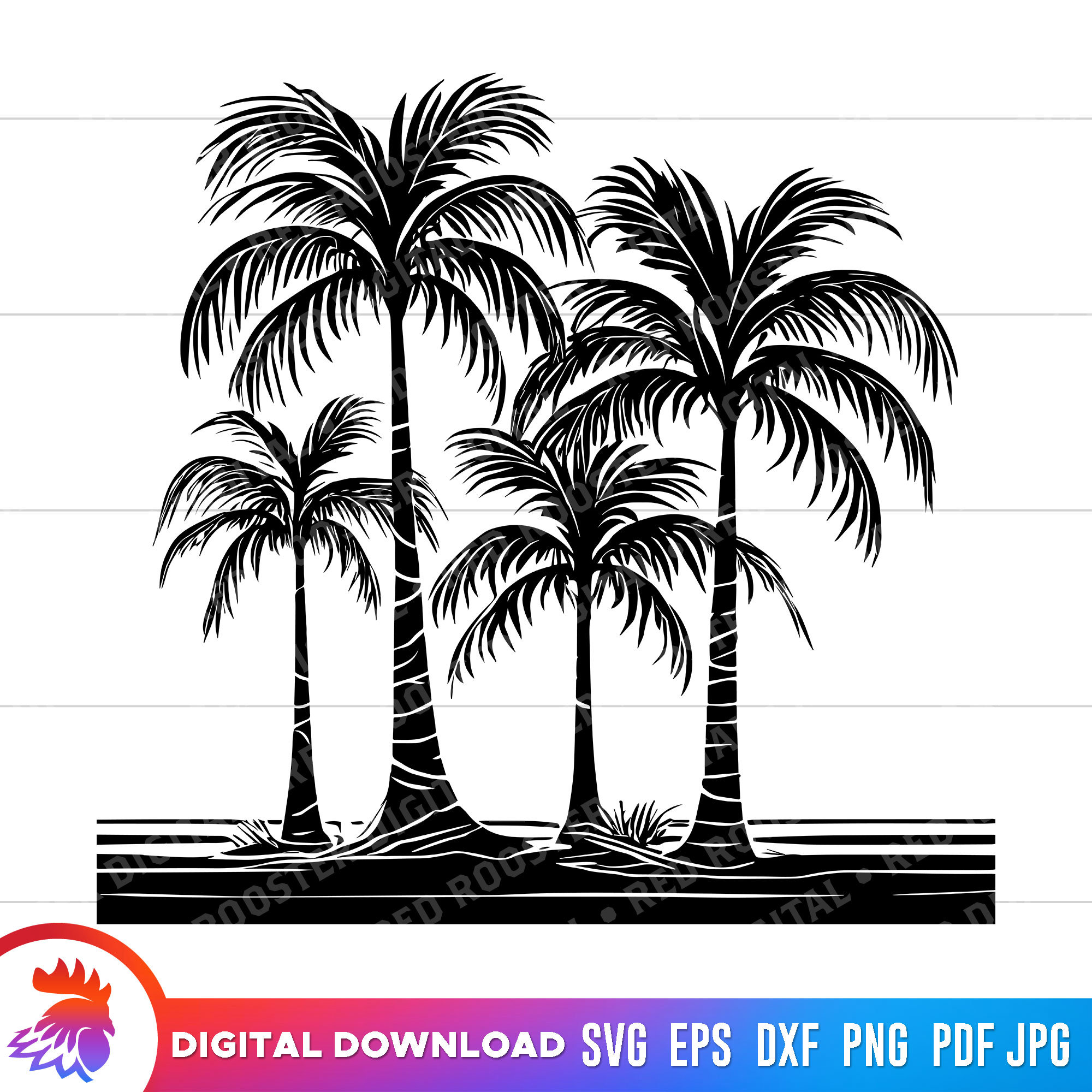 Tropical Palm Trees Landscape SVG, Vector Cut File (digital