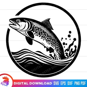 Trout Jumping svg, Trout Fishing svg, Trout clipart, Rainbow Trout, Fly Fishing svg, Trout in Water, trout svg for Cricut, png, vector, dxf