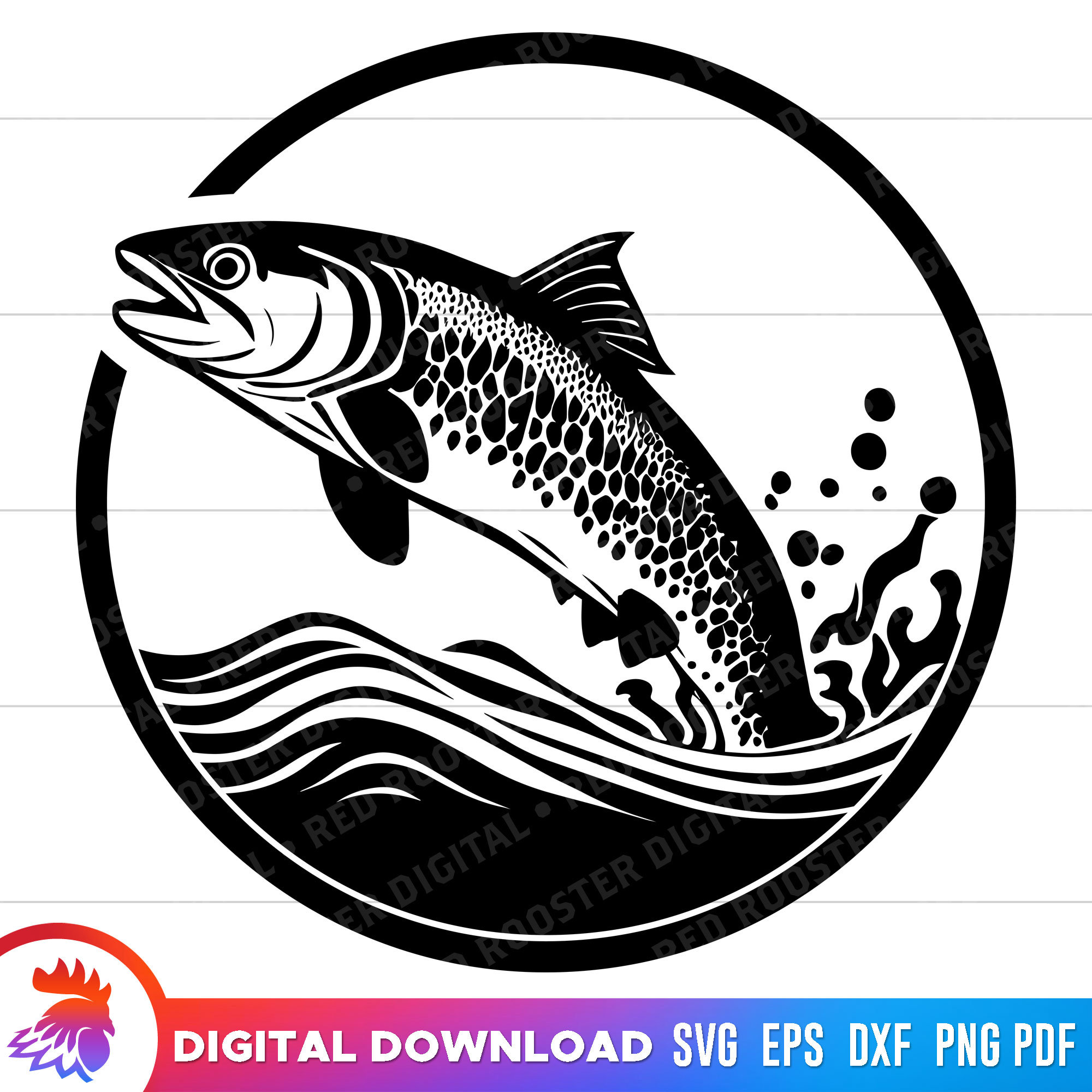 Trout Jumping Svg, Trout Fishing Svg, Trout Clipart, Rainbow Trout, Fly